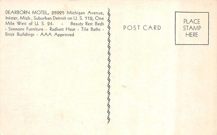 Villager Inn (Dearborn Motel) - Old Postcard